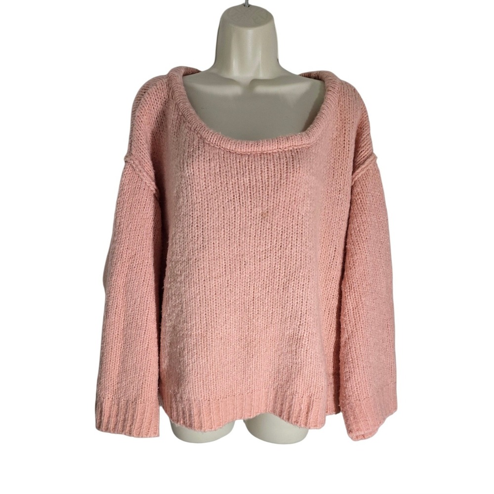 Anthropologie Pink Oversized Wool Blend Chunky Knit Scoop Neck Sweater 2X